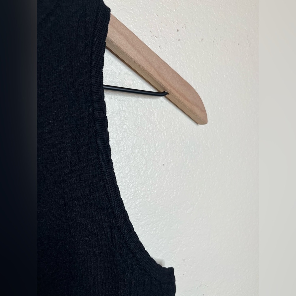 Great Jones Jacquard Mini Dress Black Fit Flare Mock Neck Quiet Luxury Chic LBD - Picture 6 of 11